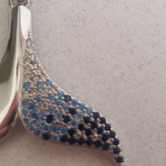 925 Sterling Silver Dolphin Fin Pendant Charm Embellished W/Simulated Gemstones - Picture 8 of 10